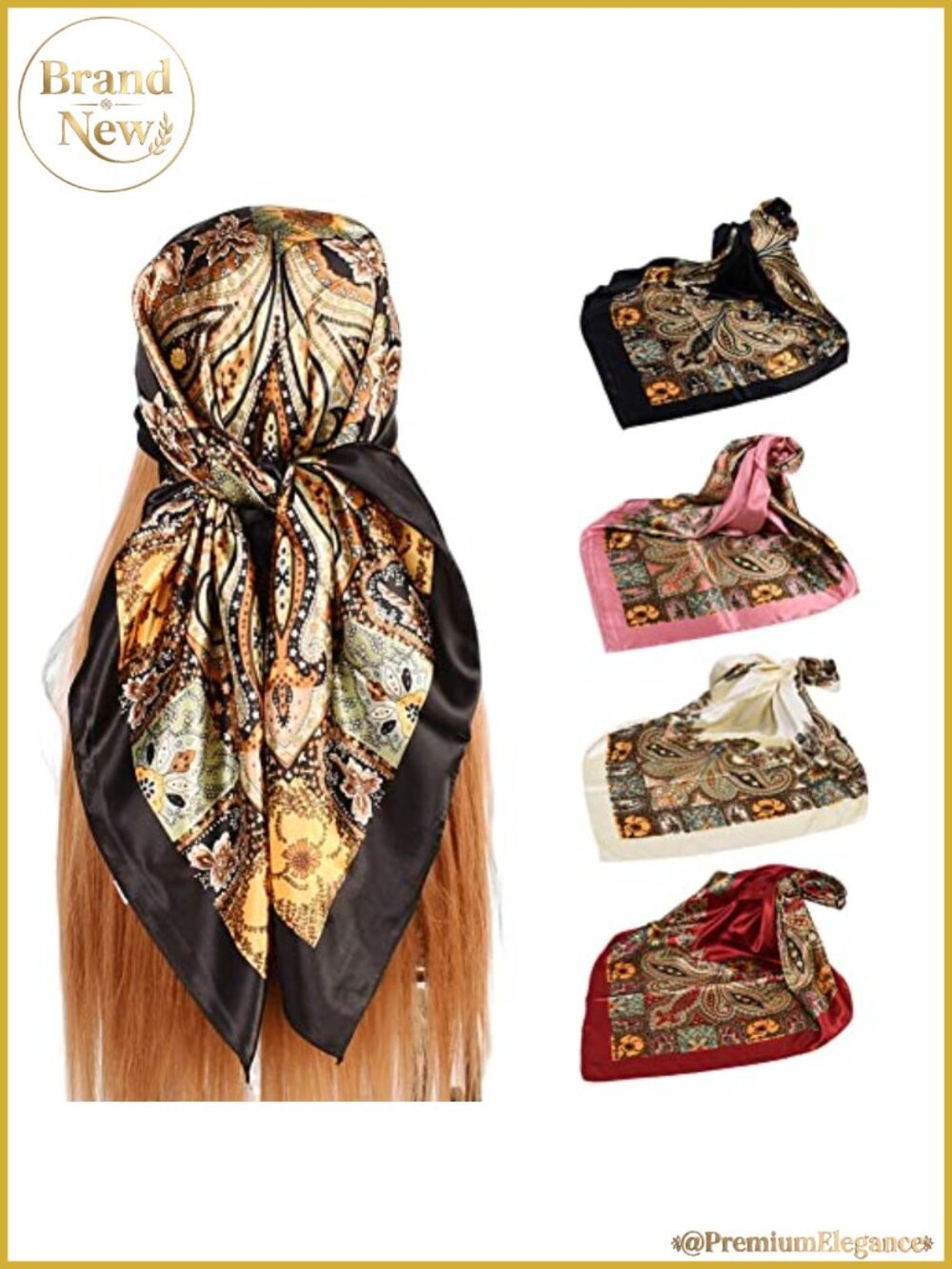 4Pcs Silk Feel Satin Head Scarves 35in Large Square Neck Scarf Shawl Bandana